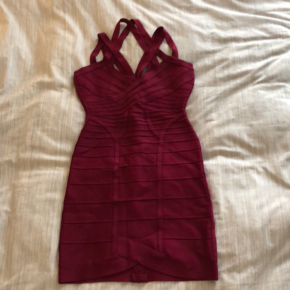 Herve Leger Maroon Bandage Dress